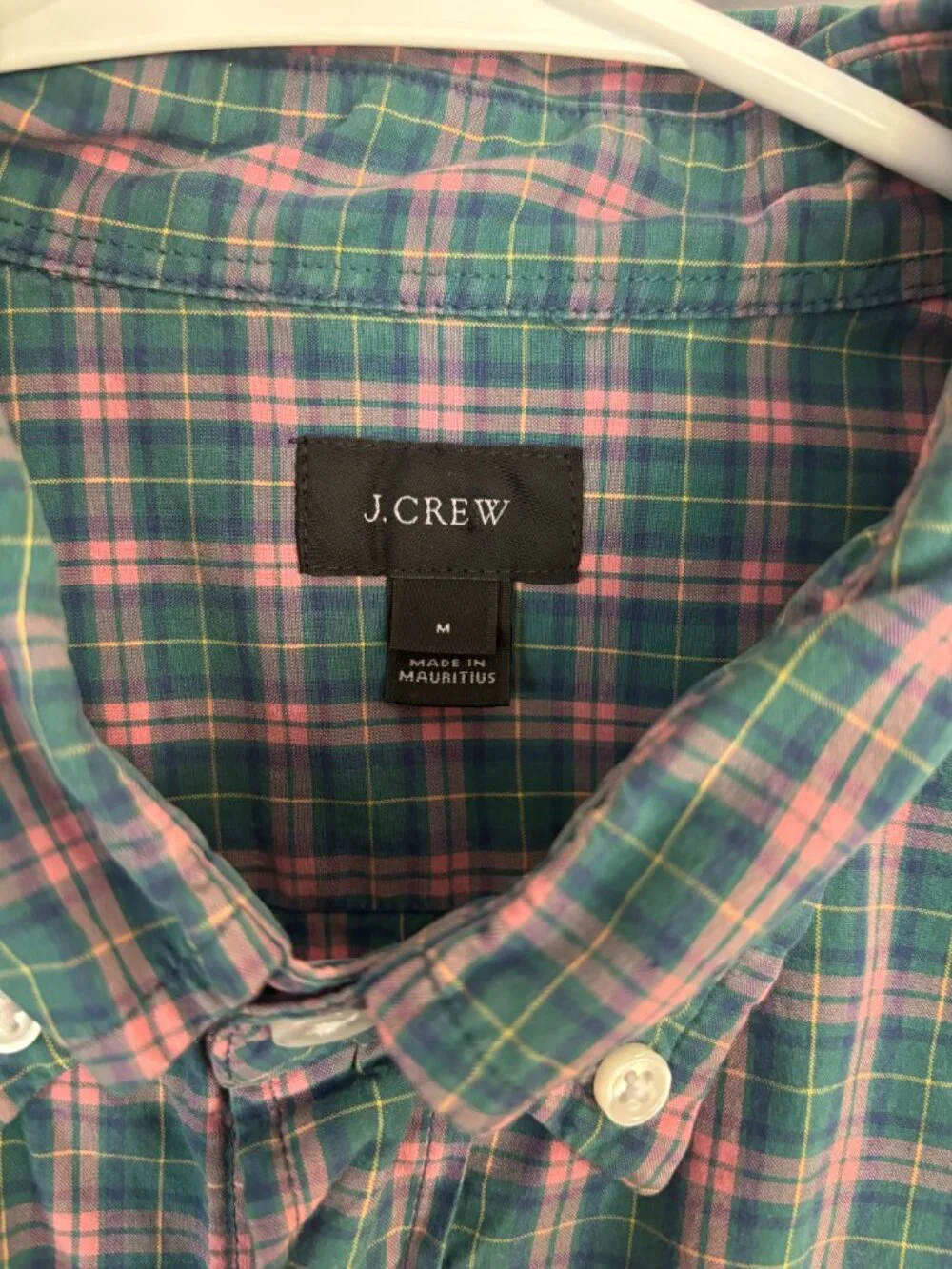 J.Crew Green Pink Plaid Long Sleeve Button Down Shirt Mens M AS-IS